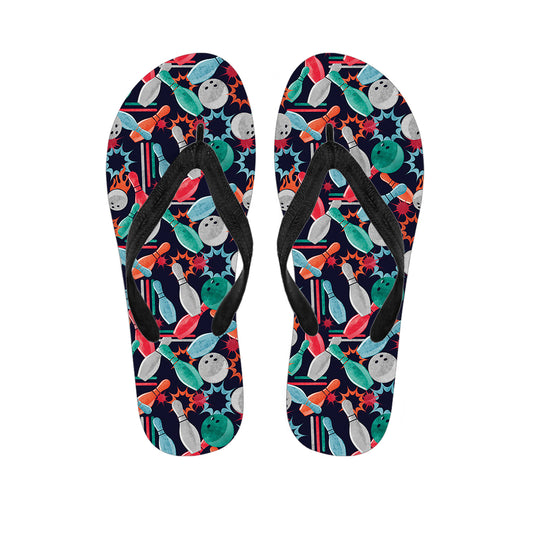 Watercolor Bowling Theme Pattern Print Flip Flops