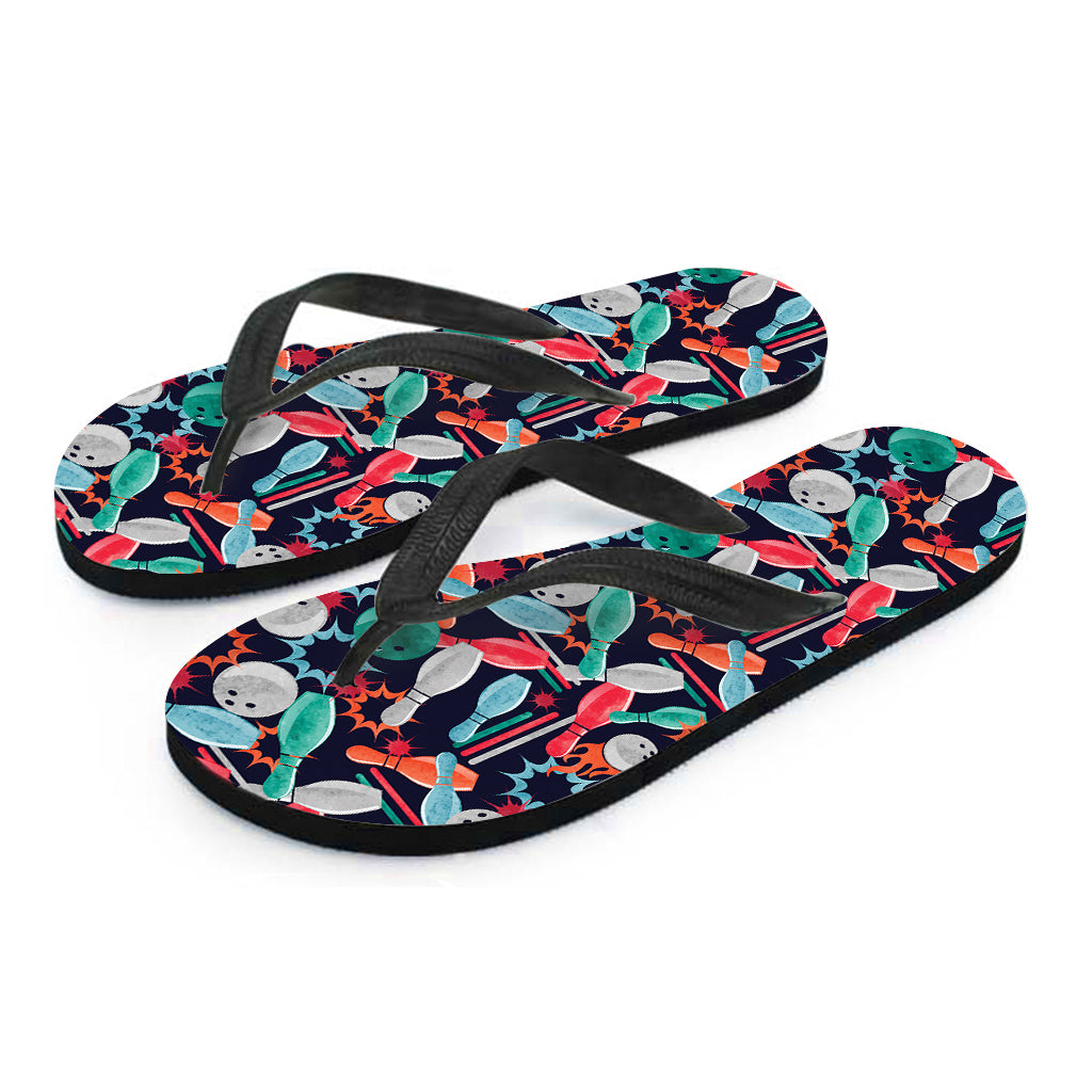 Watercolor Bowling Theme Pattern Print Flip Flops
