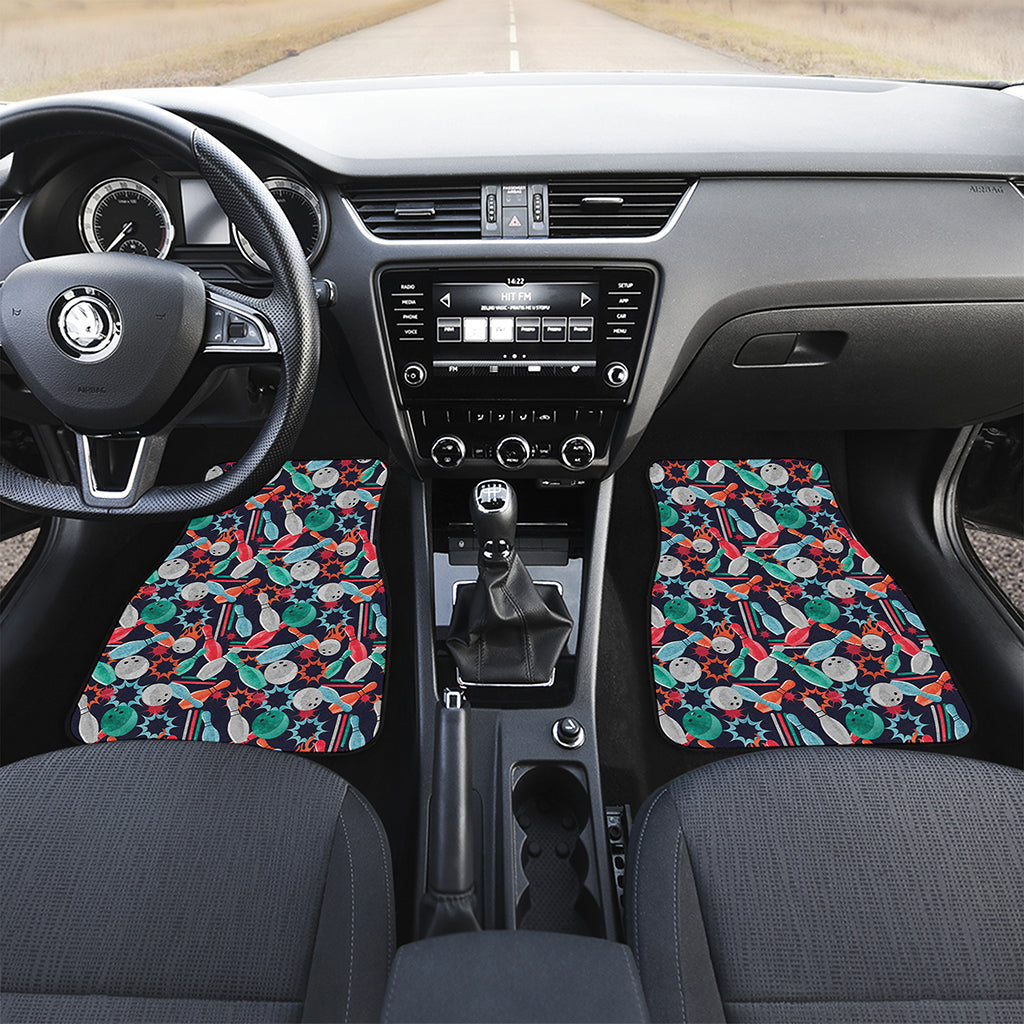 Watercolor Bowling Theme Pattern Print Front and Back Car Floor Mats