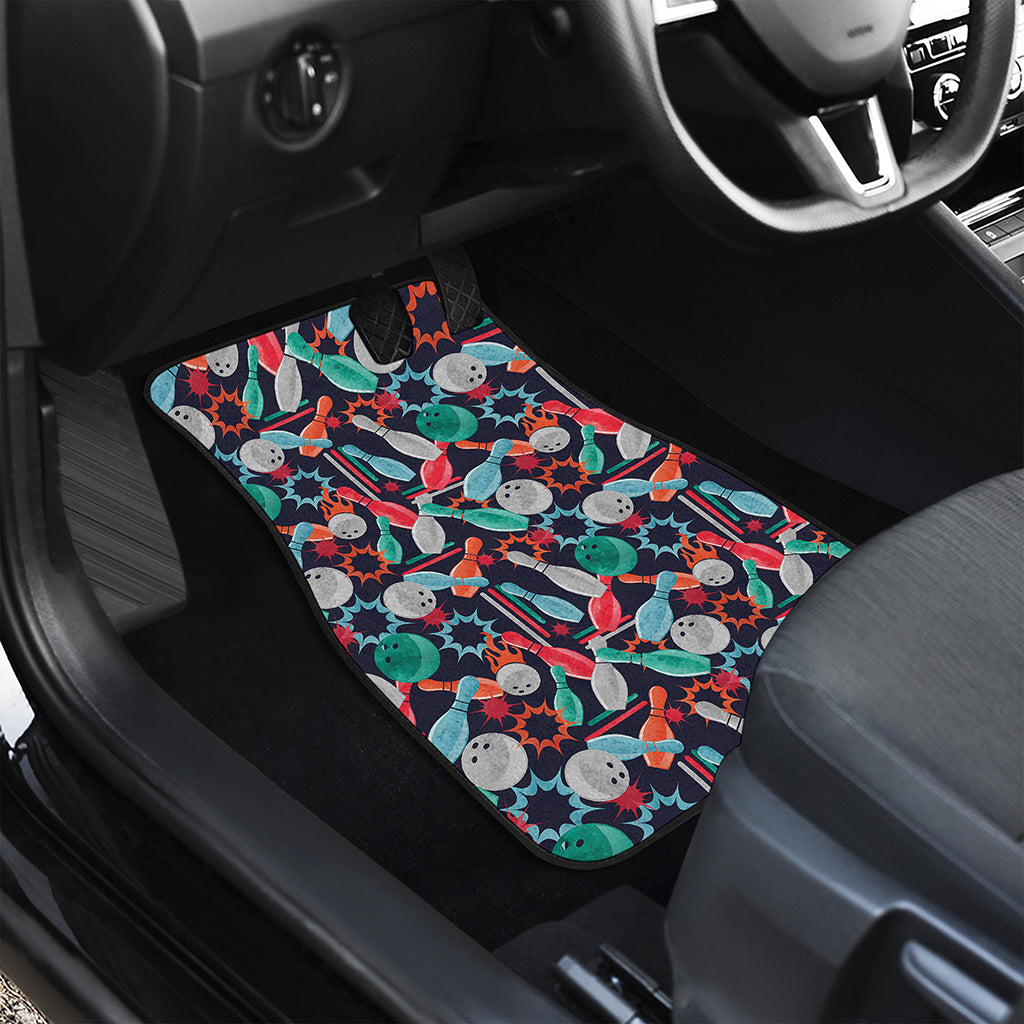Watercolor Bowling Theme Pattern Print Front and Back Car Floor Mats