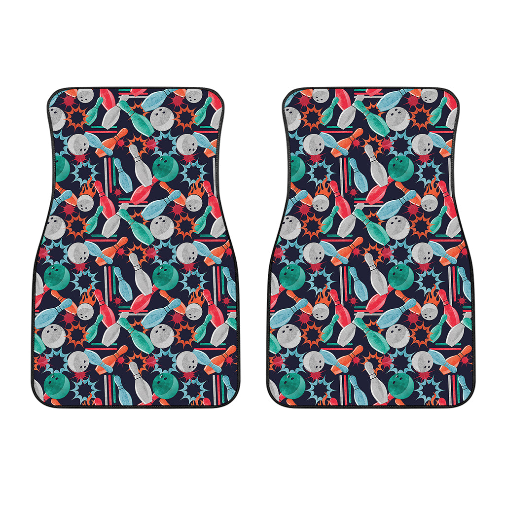 Watercolor Bowling Theme Pattern Print Front Car Floor Mats