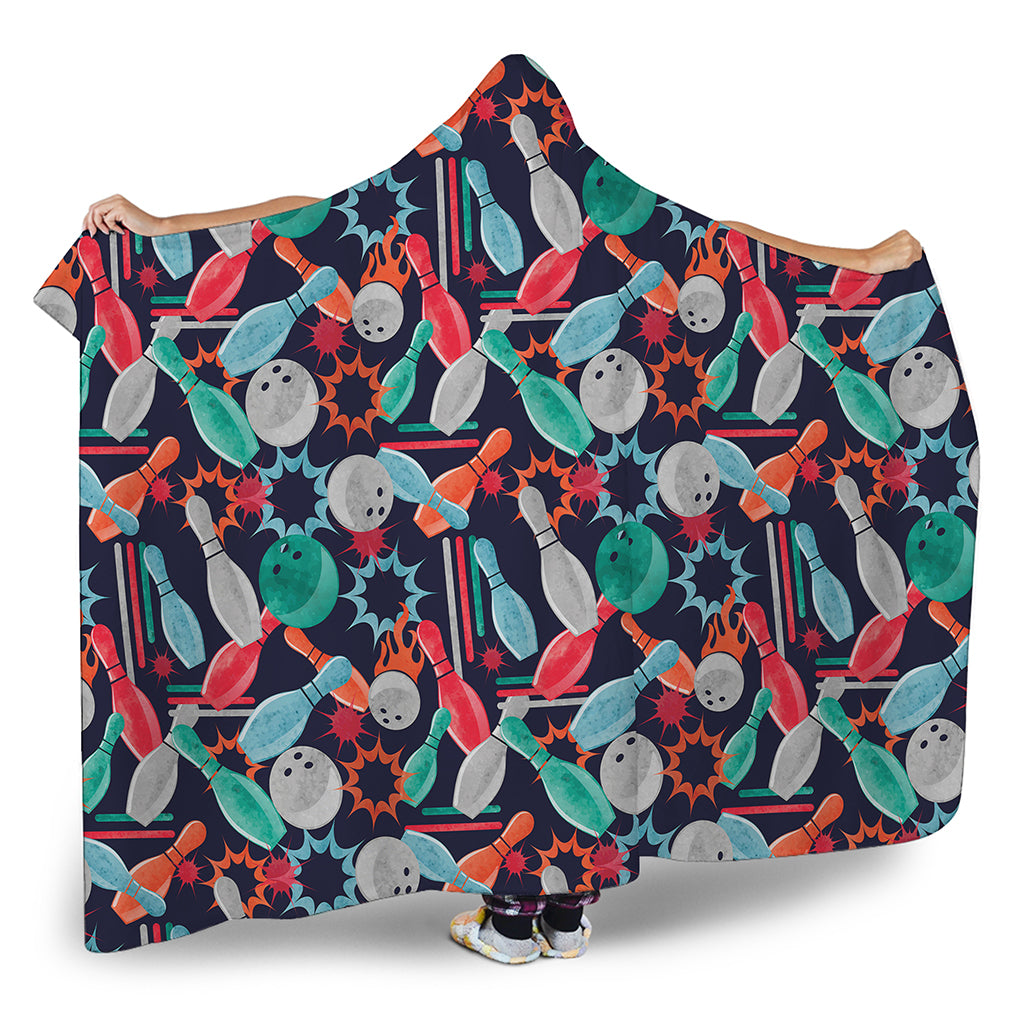 Watercolor Bowling Theme Pattern Print Hooded Blanket