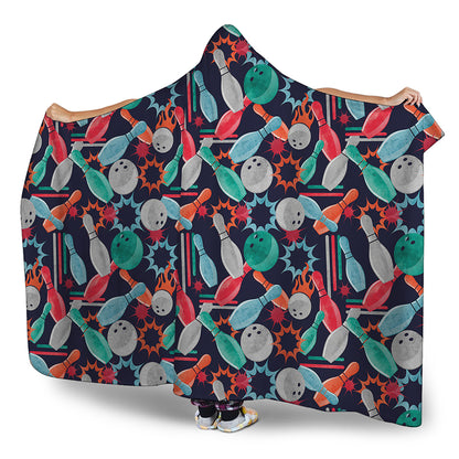 Watercolor Bowling Theme Pattern Print Hooded Blanket