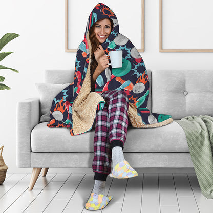 Watercolor Bowling Theme Pattern Print Hooded Blanket