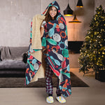 Watercolor Bowling Theme Pattern Print Hooded Blanket