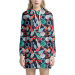 Watercolor Bowling Theme Pattern Print Hoodie Dress