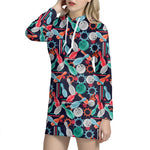Watercolor Bowling Theme Pattern Print Hoodie Dress