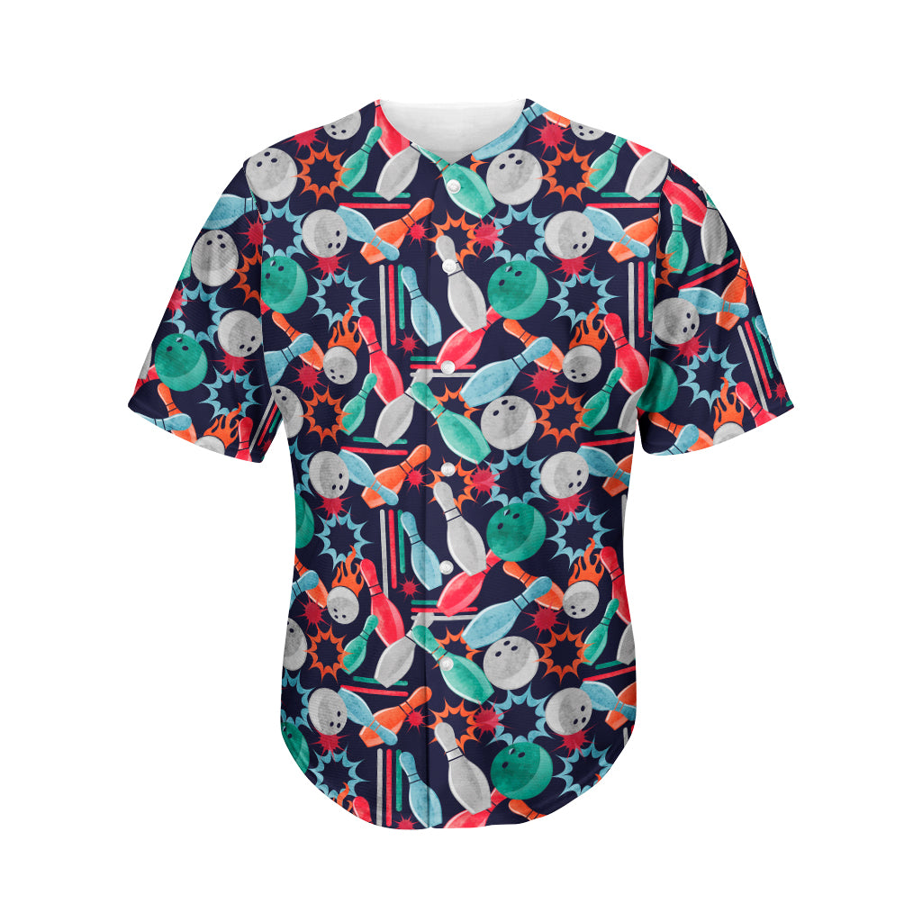 Watercolor Bowling Theme Pattern Print Men's Baseball Jersey