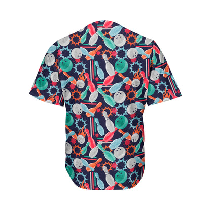 Watercolor Bowling Theme Pattern Print Men's Baseball Jersey