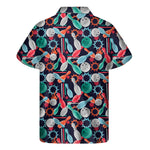Watercolor Bowling Theme Pattern Print Men's Short Sleeve Shirt