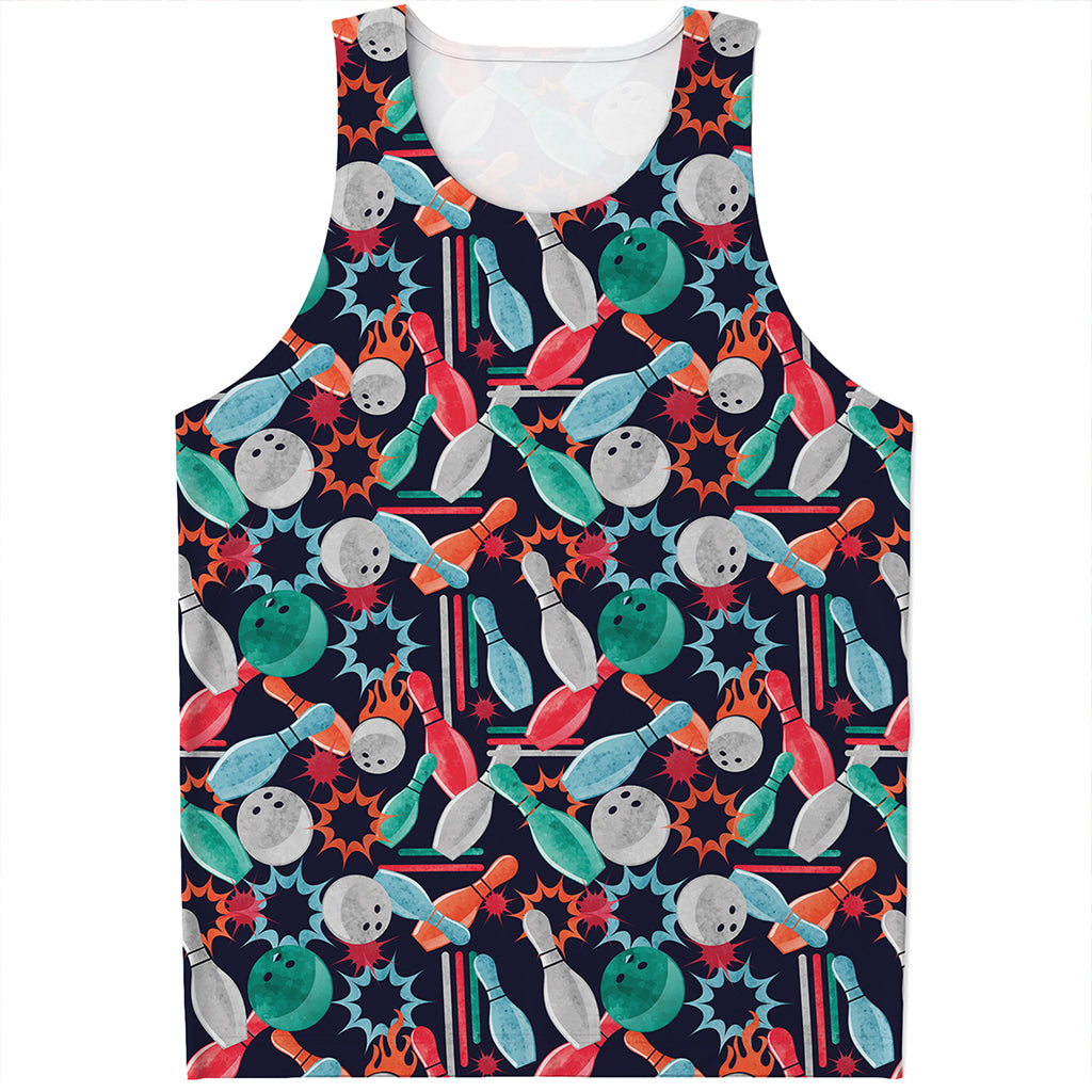 Watercolor Bowling Theme Pattern Print Men's Tank Top