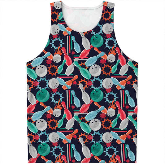 Watercolor Bowling Theme Pattern Print Men's Tank Top