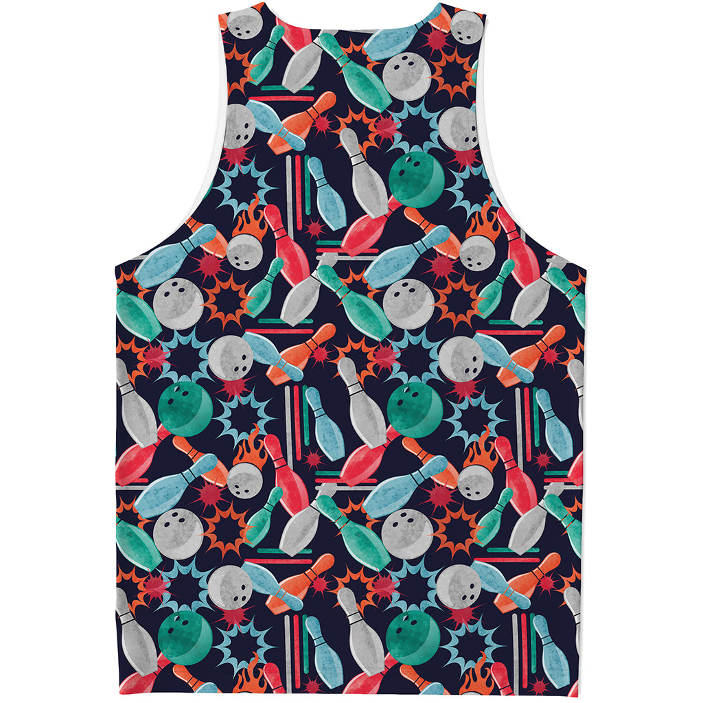 Watercolor Bowling Theme Pattern Print Men's Tank Top