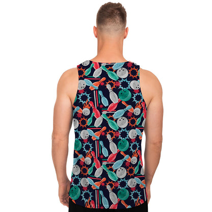 Watercolor Bowling Theme Pattern Print Men's Tank Top