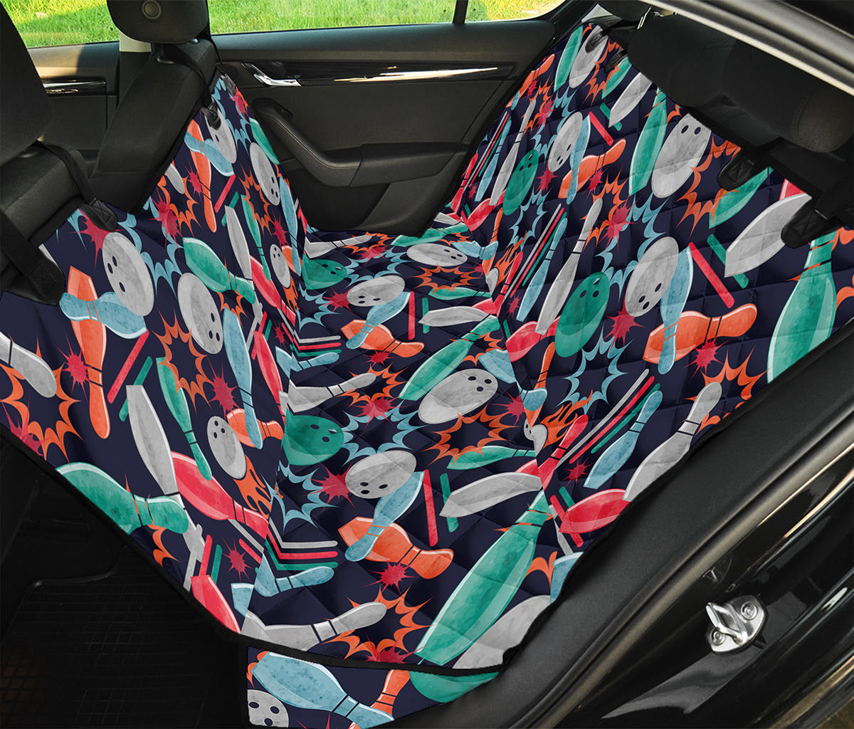Watercolor Bowling Theme Pattern Print Pet Car Back Seat Cover