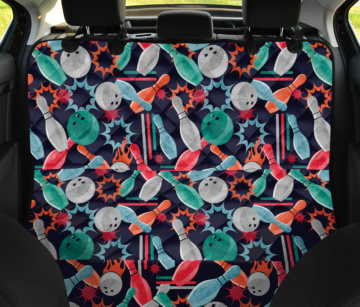 Watercolor Bowling Theme Pattern Print Pet Car Back Seat Cover