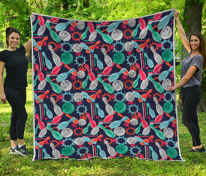 Watercolor Bowling Theme Pattern Print Quilt