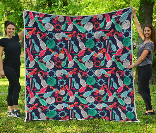 Watercolor Bowling Theme Pattern Print Quilt