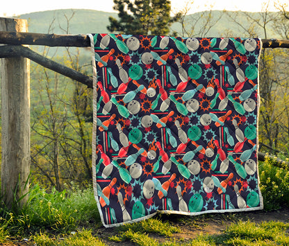 Watercolor Bowling Theme Pattern Print Quilt