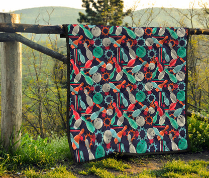 Watercolor Bowling Theme Pattern Print Quilt