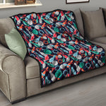 Watercolor Bowling Theme Pattern Print Quilt