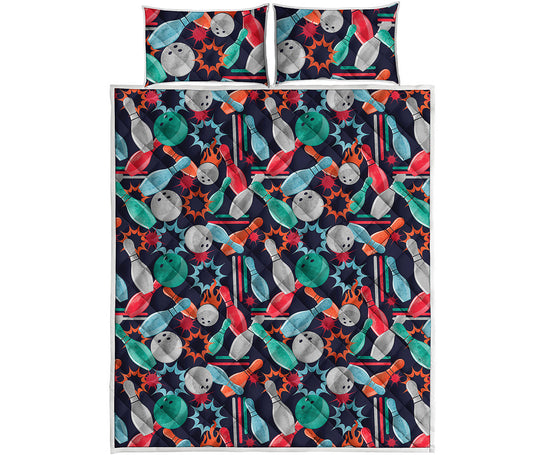 Watercolor Bowling Theme Pattern Print Quilt Bed Set