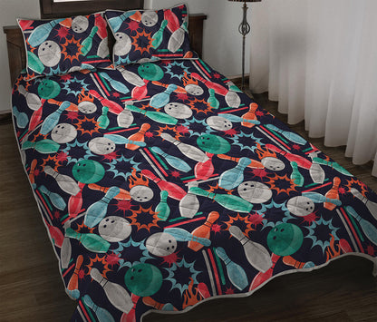 Watercolor Bowling Theme Pattern Print Quilt Bed Set