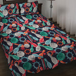 Watercolor Bowling Theme Pattern Print Quilt Bed Set