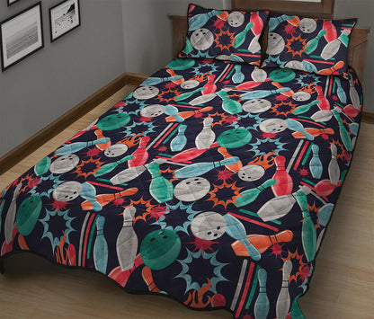 Watercolor Bowling Theme Pattern Print Quilt Bed Set