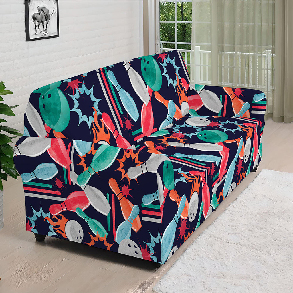 Watercolor Bowling Theme Pattern Print Sofa Cover