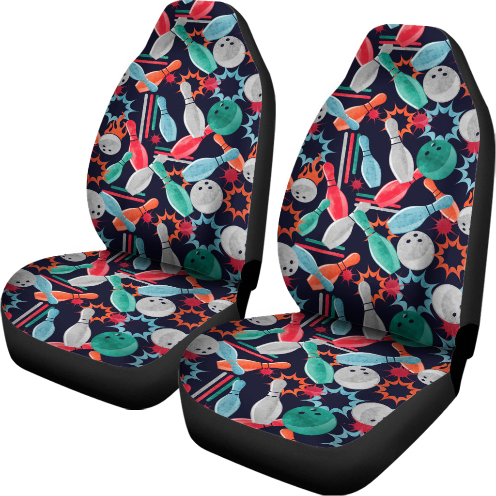 Watercolor Bowling Theme Pattern Print Universal Fit Car Seat Covers