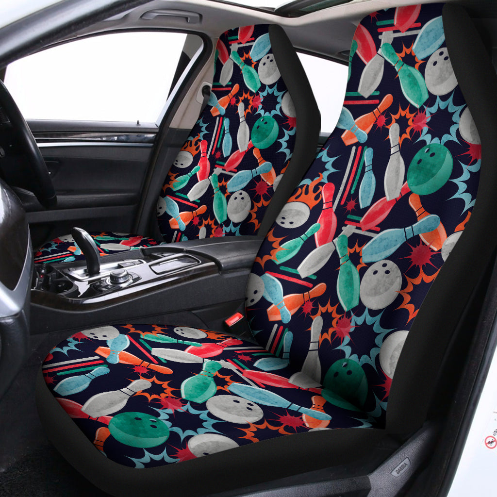 Watercolor Bowling Theme Pattern Print Universal Fit Car Seat Covers