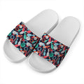 Watercolor Bowling Theme Pattern Print White Slide Sandals