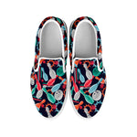 Watercolor Bowling Theme Pattern Print White Slip On Shoes