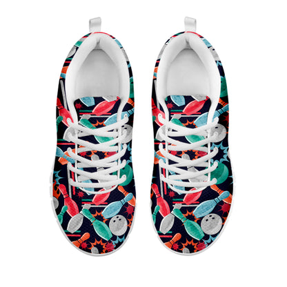 Watercolor Bowling Theme Pattern Print White Sneakers