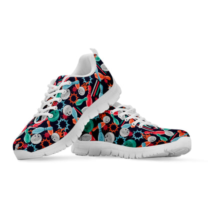 Watercolor Bowling Theme Pattern Print White Sneakers
