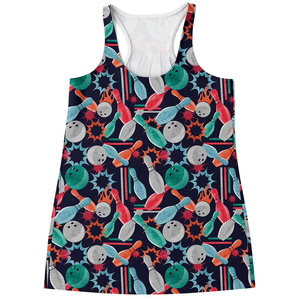 Watercolor Bowling Theme Pattern Print Women's Racerback Tank Top