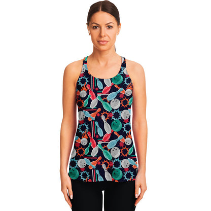 Watercolor Bowling Theme Pattern Print Women's Racerback Tank Top