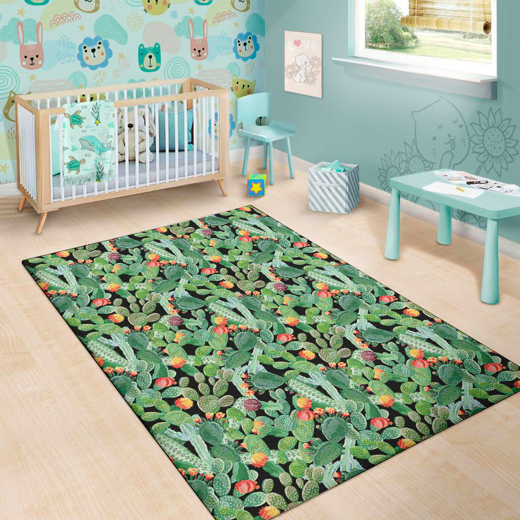 Watercolor Cactus Plant Print Area Rug