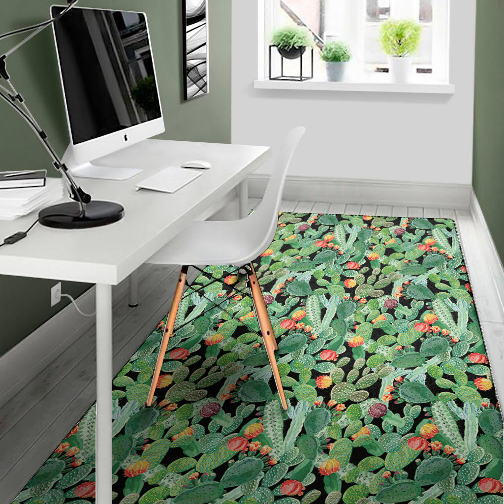 Watercolor Cactus Plant Print Area Rug
