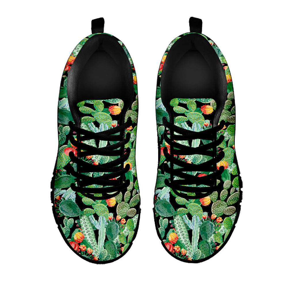 Watercolor Cactus Plant Print Black Sneakers