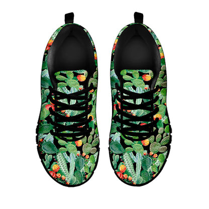 Watercolor Cactus Plant Print Black Sneakers