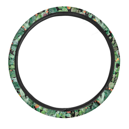 Watercolor Cactus Plant Print Car Steering Wheel Cover