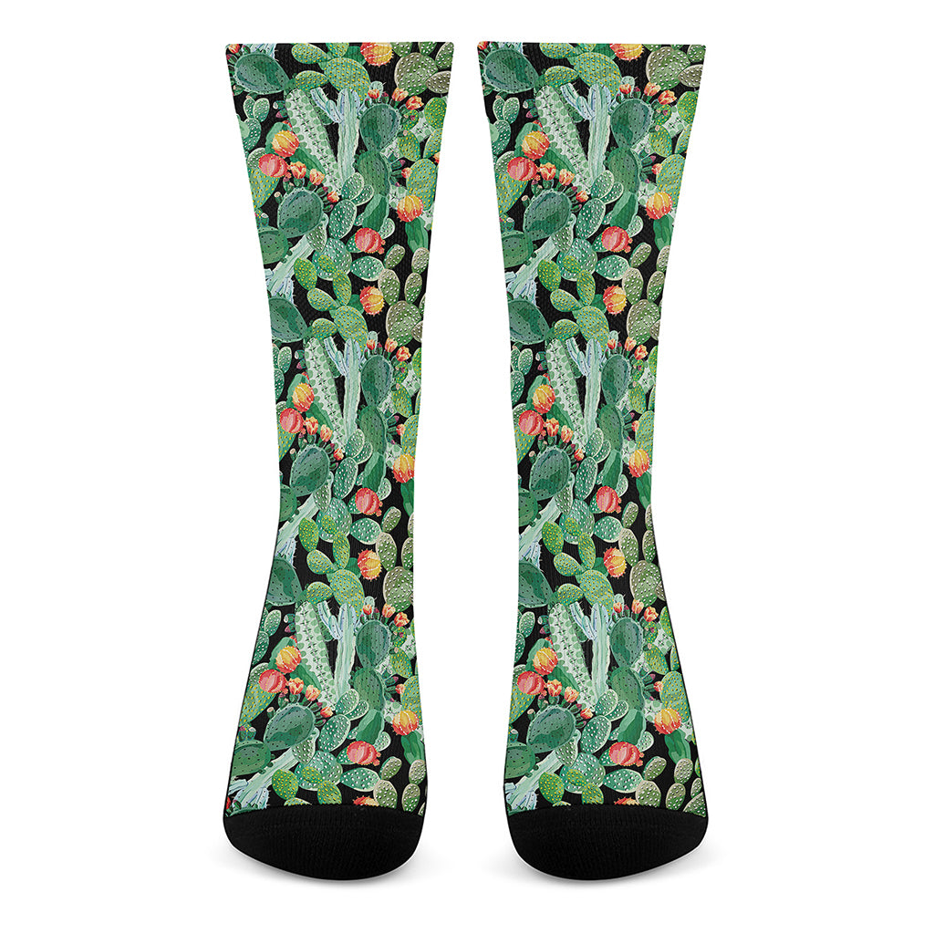 Watercolor Cactus Plant Print Crew Socks