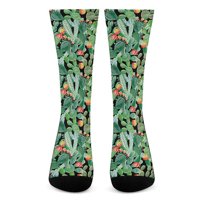Watercolor Cactus Plant Print Crew Socks