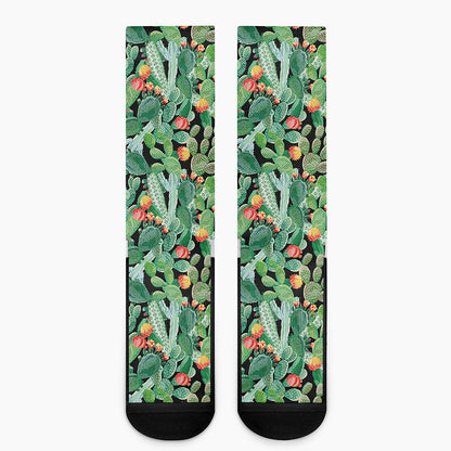 Watercolor Cactus Plant Print Crew Socks