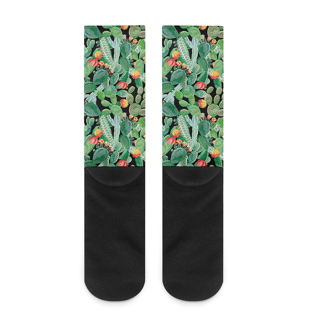 Watercolor Cactus Plant Print Crew Socks