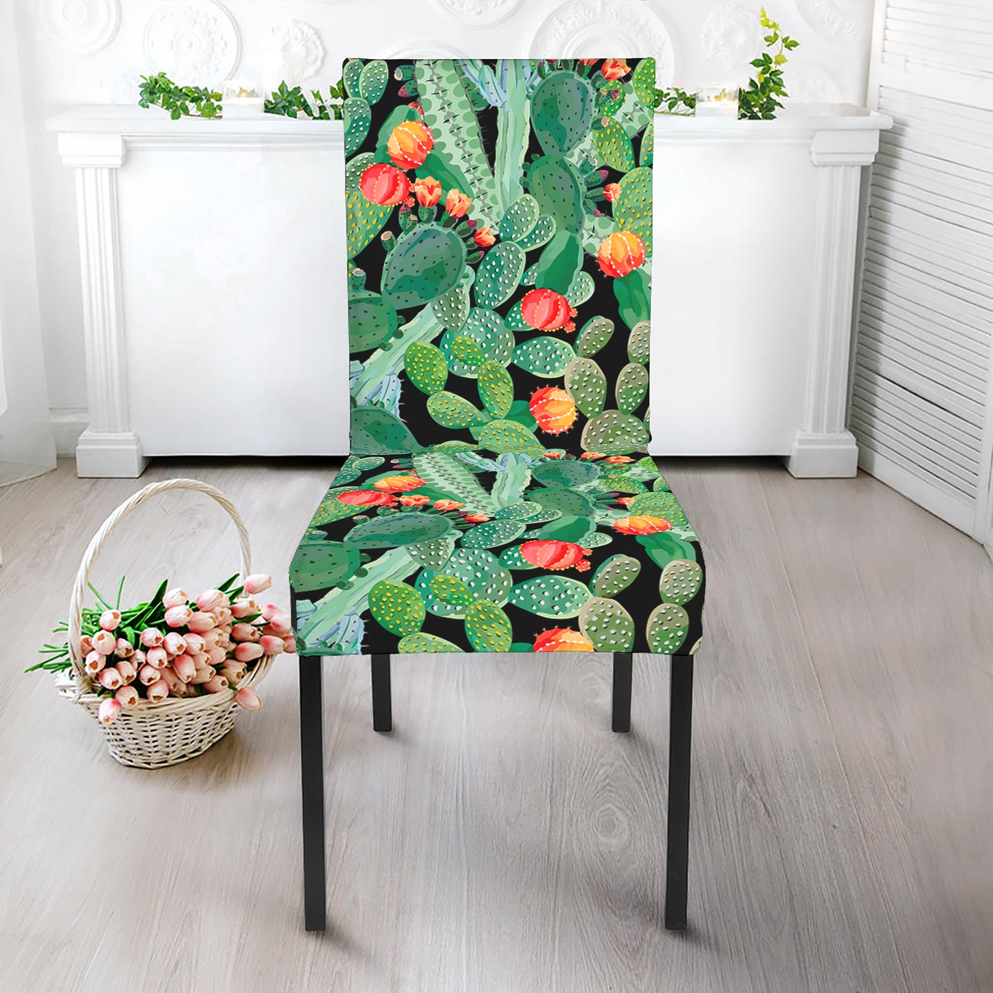 Watercolor Cactus Plant Print Dining Chair Slipcover