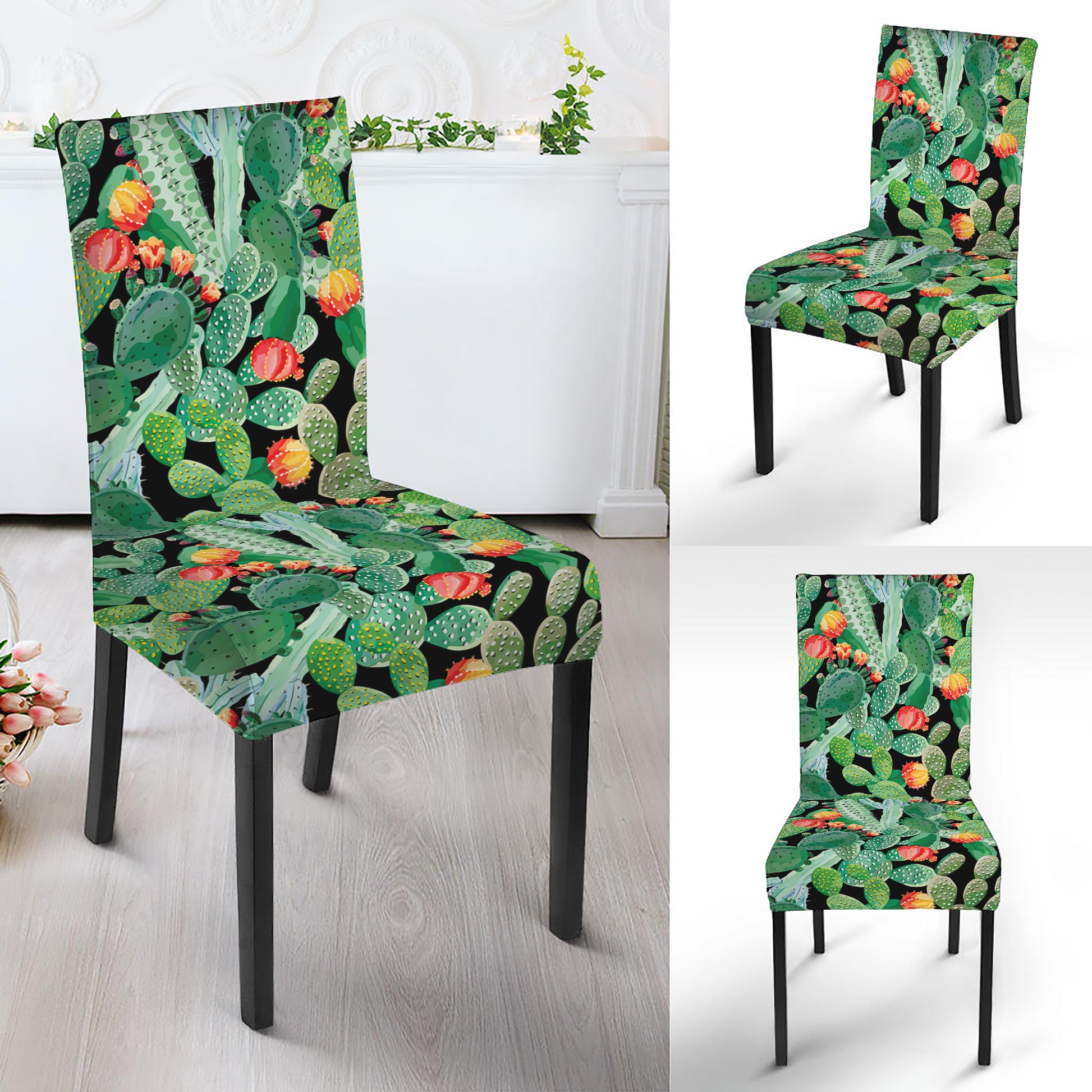 Watercolor Cactus Plant Print Dining Chair Slipcover