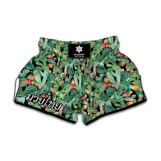 Watercolor Cactus Plant Print Muay Thai Boxing Shorts